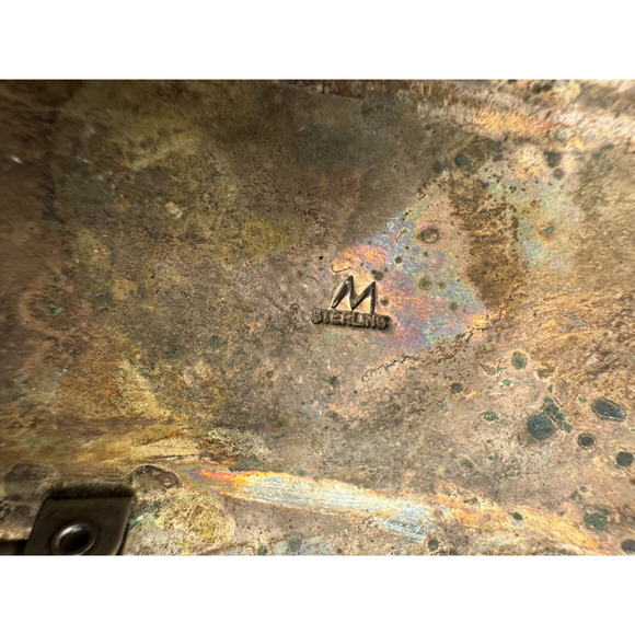 Vtg Native American Turquoise Belt Buckle Navajo Sterling Silver Signed 'M' 86gr - Picture 3 of 6